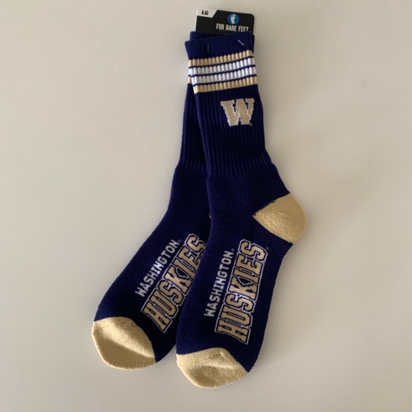 For Bare Feet Washington Huskies 4-Stripe Crew Socks - Picture 2 of 5